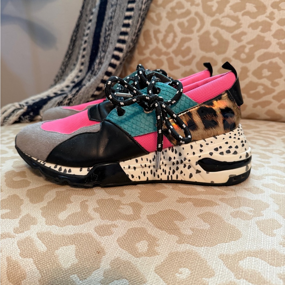 Steve Madden Pink, Black & Teal Mixed-Print Fashion Sneaker - Picture 3 of 5